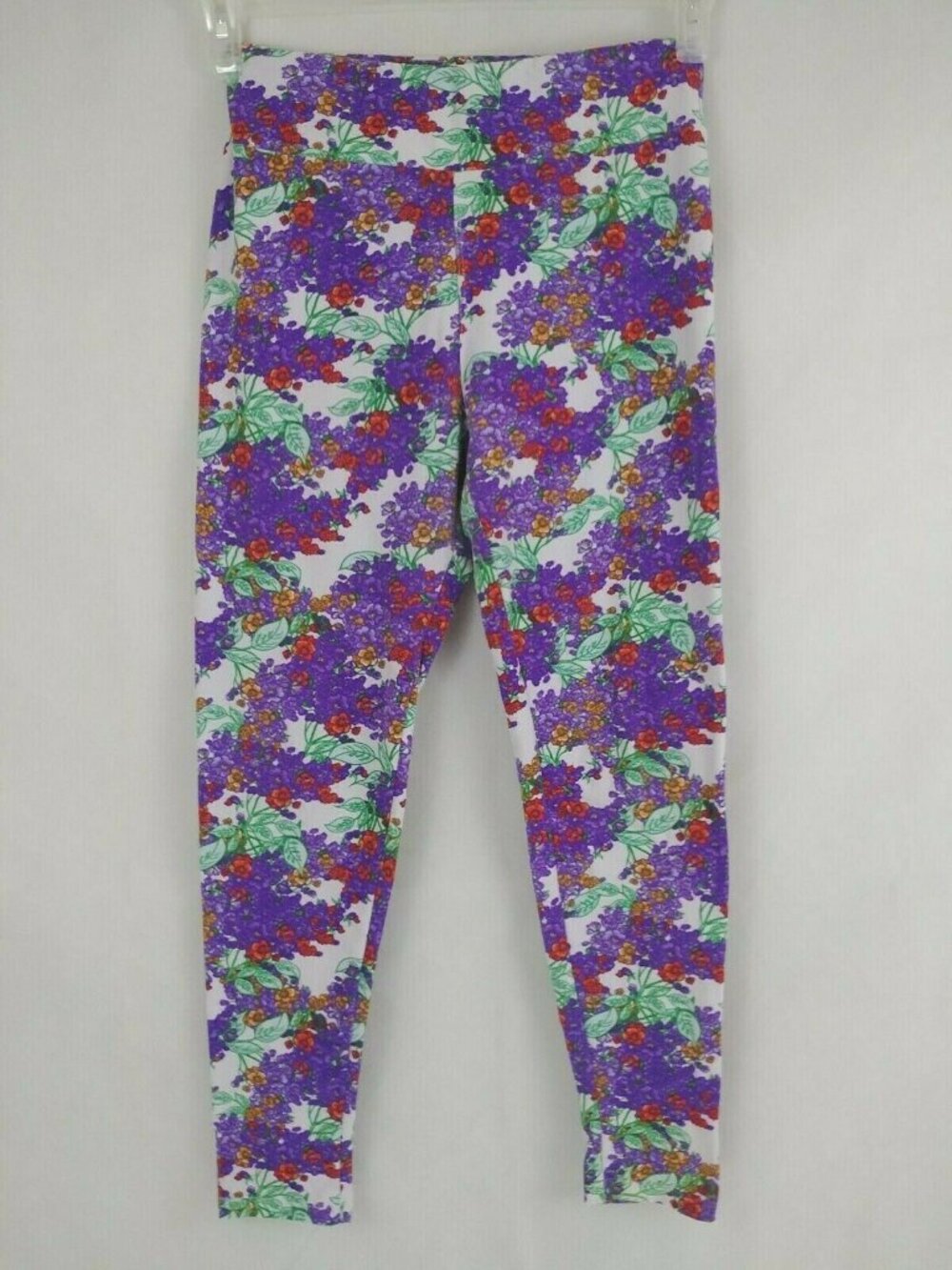 LuLaRoe One Size Leggings White With Multicolored Floral Design